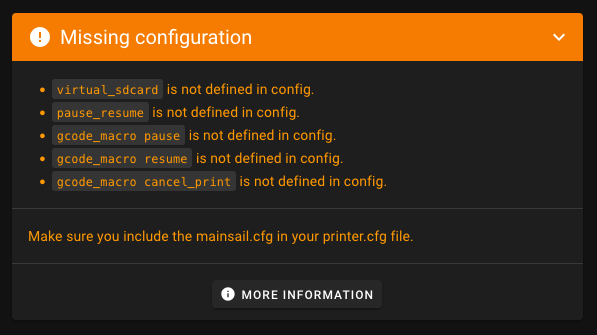 Missing configuration Panel
