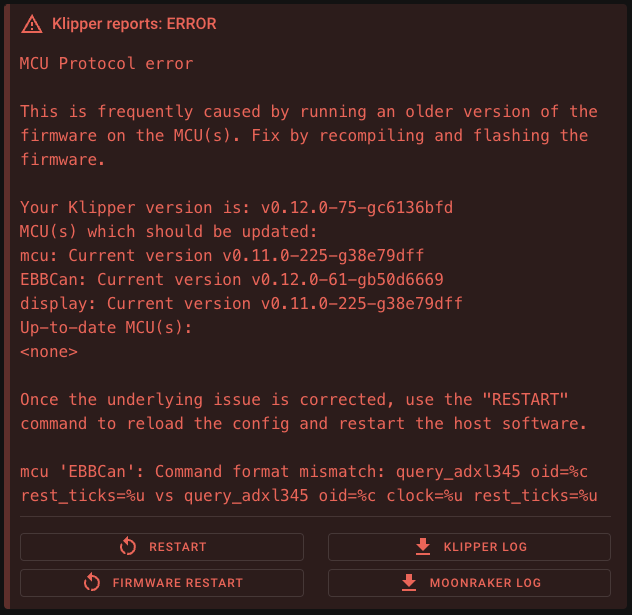 Screenshot of the "MCU Protocol error" message