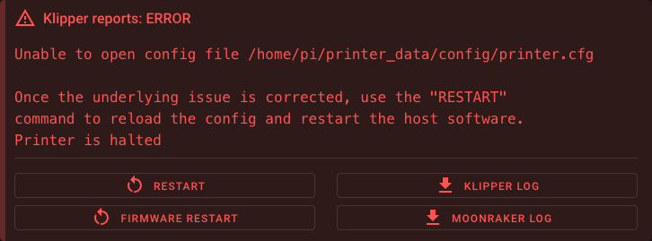 Klipper cannot find a printer.cfg file
