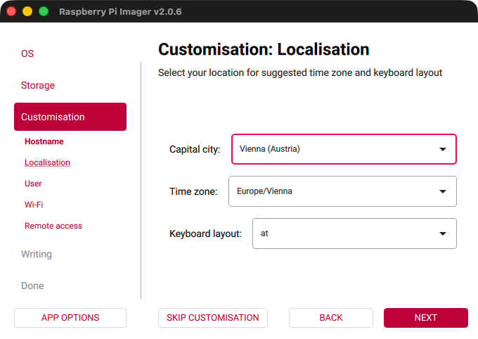 Raspberry Pi Imager - Customisation - Localisation