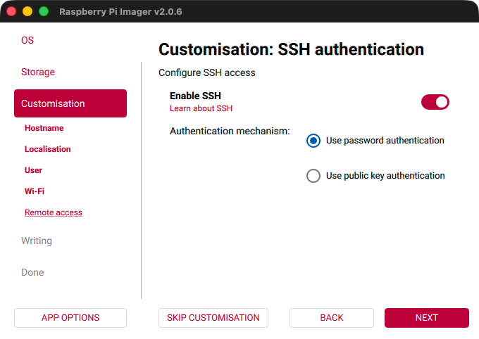 Raspberry Pi Imager - Customisation - Remote access