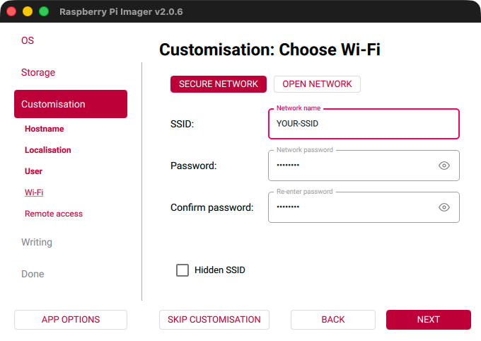 Raspberry Pi Imager - Customisation - Wi-Fi