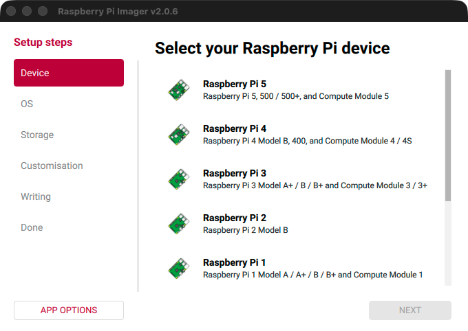 Raspberry Pi Imager - Choose the Device