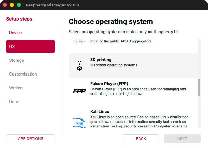Raspberry Pi Imager - Choose the Category