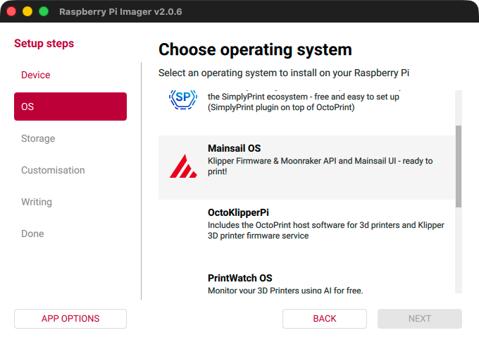 Raspberry Pi Imager - Choose the OS