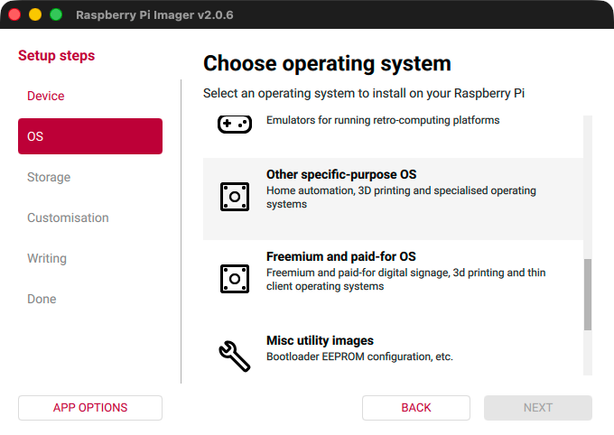 Raspberry Pi Imager - Choose the OS