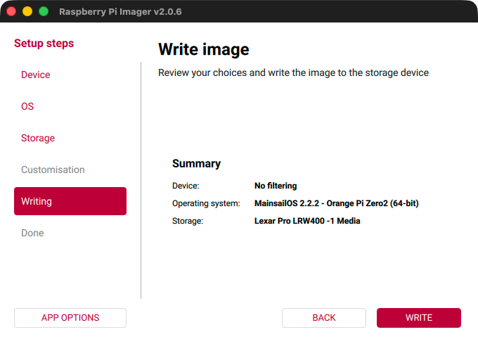 Raspberry Pi Imager - Writing
