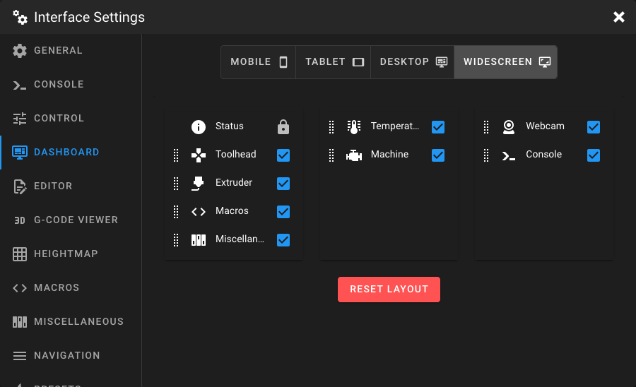 Dashboard Settings