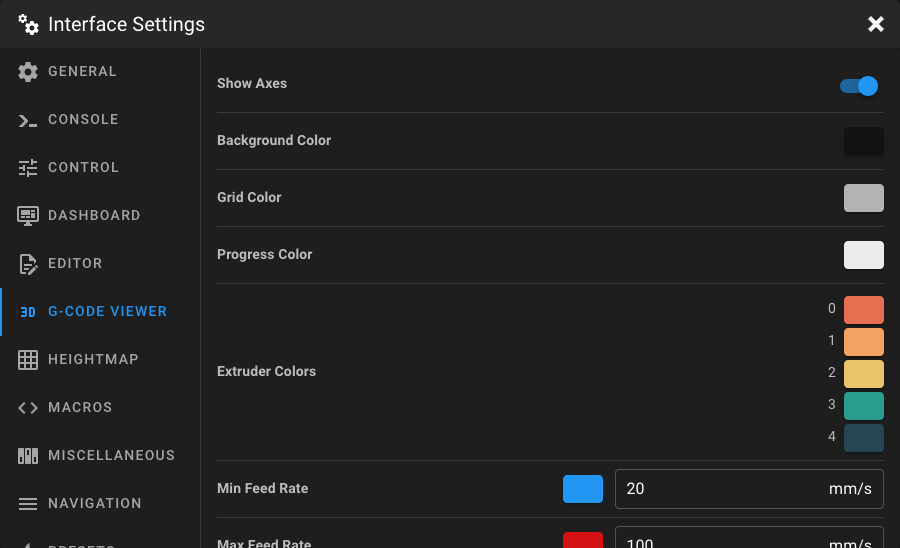 G-Code Viewer Settings