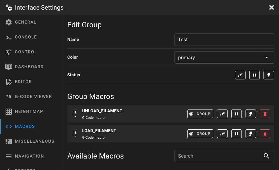 Expert Mode - Group Editor - Macros Settings