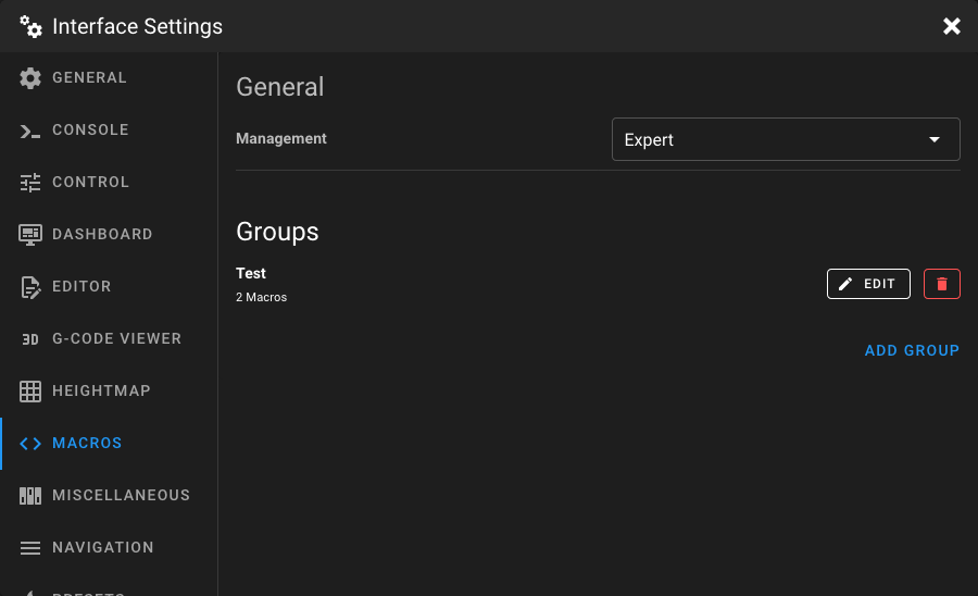 Expert Mode - Group List - Macros Settings