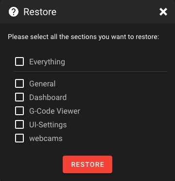 Restore dialog