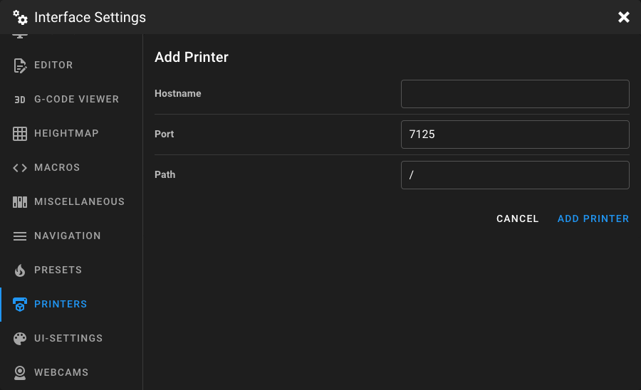 Printers Settings - Add Printer