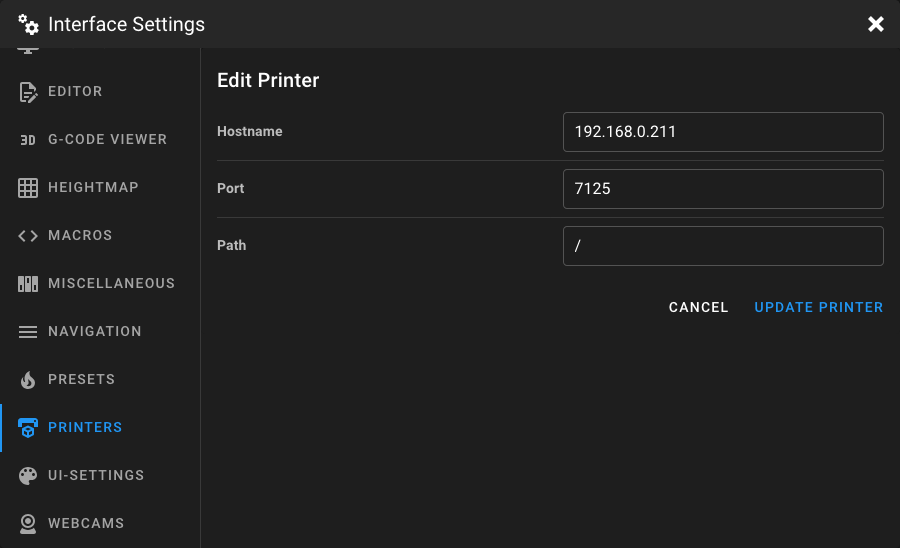 Printers Settings - Edit Printer