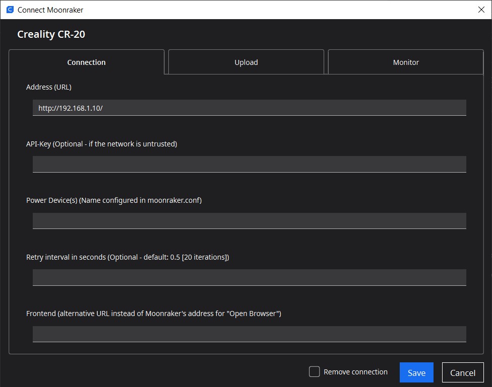Moonraker Connection Configuration